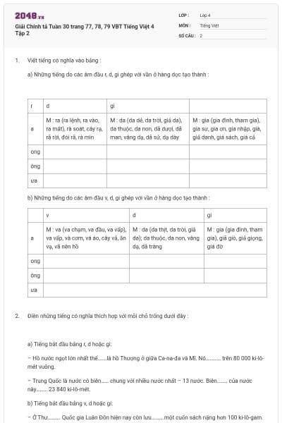 Giải Chính tả Tuần 30 trang 77, 78, 79 VBT Tiếng Việt 4 Tập 2