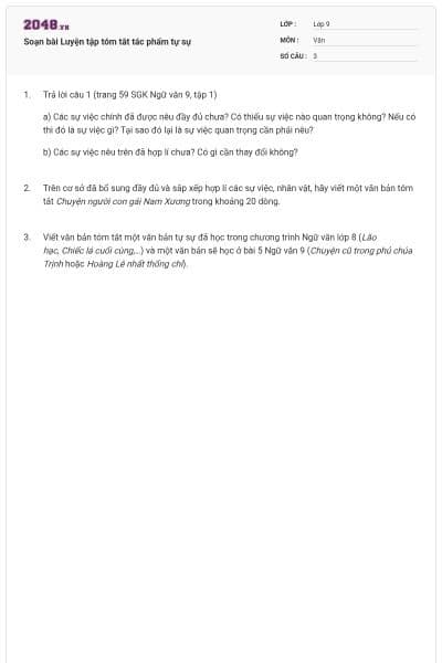 Soạn bài Luyện tập tóm tắt tác phẩm tự sự