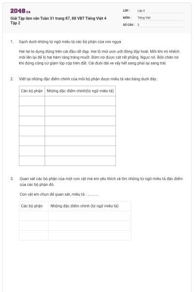 Giải Tập làm văn Tuần 31 trang 87, 88 VBT Tiếng Việt 4 Tập 2