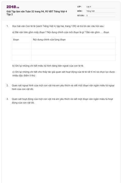 Giải Tập làm văn Tuần 32 trang 94, 95 VBT Tiếng Việt 4 Tập 2
