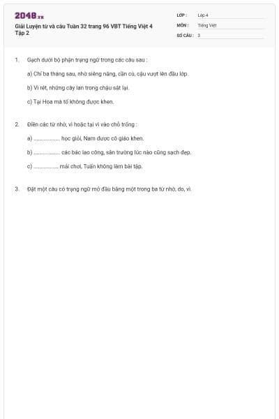 Giải Luyện từ và câu Tuần 32 trang 96 VBT Tiếng Việt 4 Tập 2