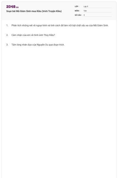 Soạn bài Mã Giám Sinh mua Kiều (trích Truyện Kiều)