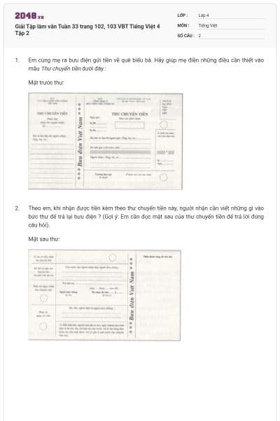 Giải Tập làm văn Tuần 33 trang 102, 103 VBT Tiếng Việt 4 Tập 2