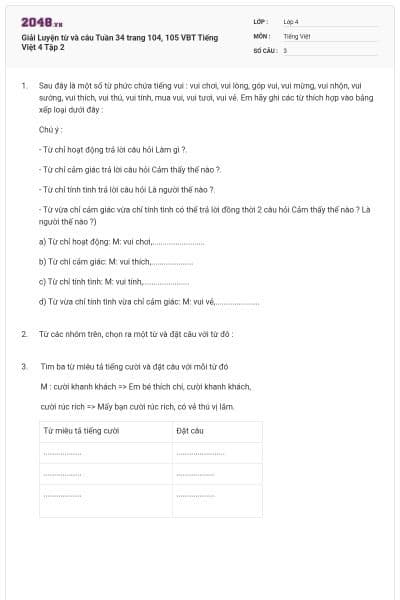 Giải Luyện từ và câu Tuần 34 trang 104, 105 VBT Tiếng Việt 4 Tập 2