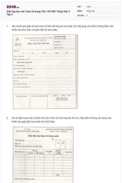 Giải Tập làm văn Tuần 34 trang 108, 109 VBT Tiếng Việt 4 Tập 2