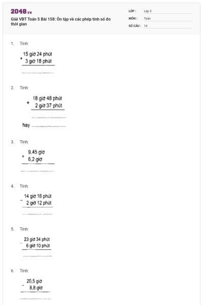 Giải VBT Toán 5 Bài 158: Ôn tập về các phép tính số đo thời gian