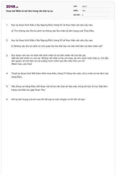 Soạn bài Miêu tả nội tâm trong văn bản tự sự