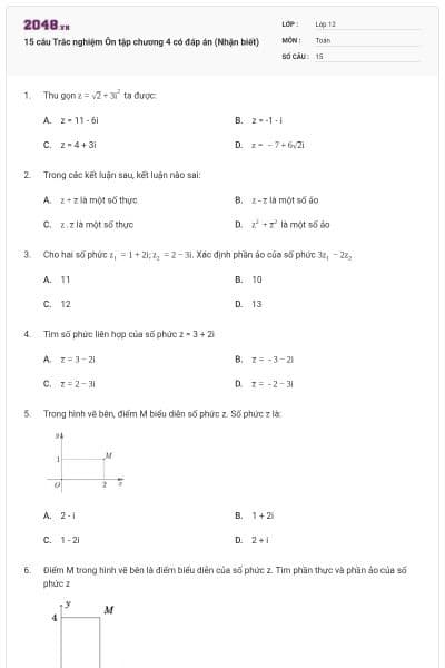 15 câu Trắc nghiệm Ôn tập chương 4 có đáp án (Nhận biết)