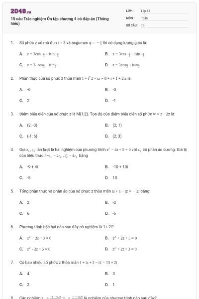 15 câu Trắc nghiệm Ôn tập chương 4 có đáp án (Thông hiểu)