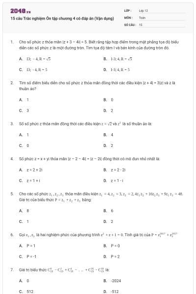 15 câu Trắc nghiệm Ôn tập chương 4 có đáp án (Vận dụng)
