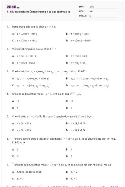 41 câu Trắc nghiệm Ôn tập chương 4 có đáp án (Phần 1)