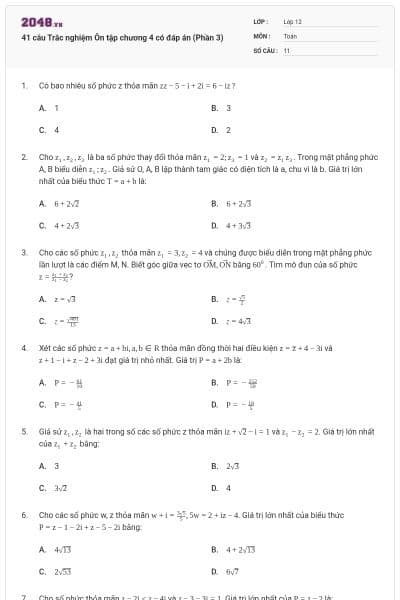 41 câu Trắc nghiệm Ôn tập chương 4 có đáp án (Phần 3)