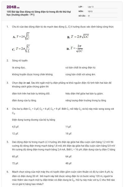105 Bài tập Dao động và Sóng điện từ trong đề thi thử Đại học (trường chuyên - P1)