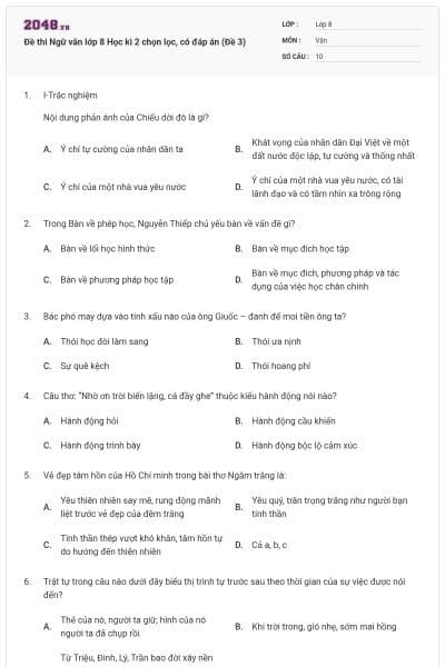 Đề thi Ngữ văn lớp 8 Học kì 2 chọn lọc, có đáp án (Đề 3)