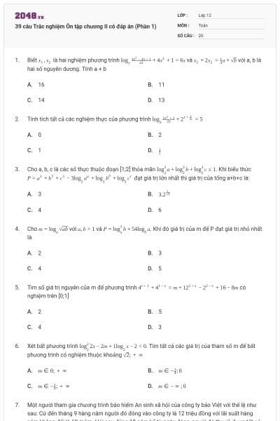 39 câu Trắc nghiệm Ôn tập chương II có đáp án (Phần 1)