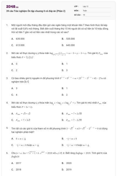 39 câu Trắc nghiệm Ôn tập chương II có đáp án (Phần 2)
