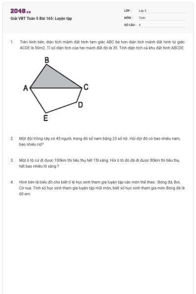 Giải VBT Toán 5 Bài 165: Luyện tập