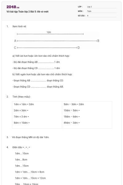 Vở bài tập Toán lớp 2 Bài 5: Đề-xi-mét