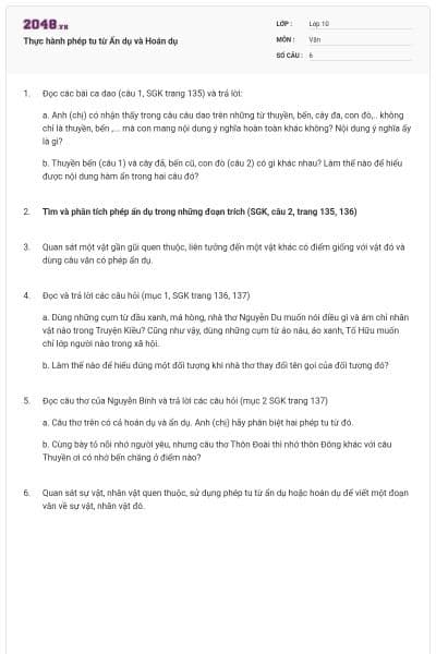 Thực hành phép tu từ Ẩn dụ và Hoán dụ