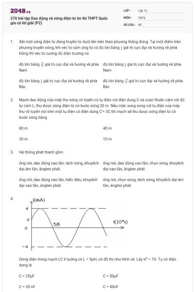 270 bài tập Dao động và sóng điện từ ôn thi THPT Quốc gia có lời giải (P2)