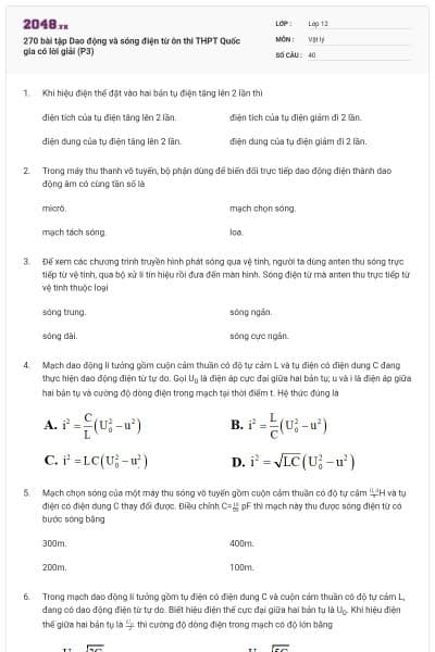 270 bài tập Dao động và sóng điện từ ôn thi THPT Quốc gia có lời giải (P3)