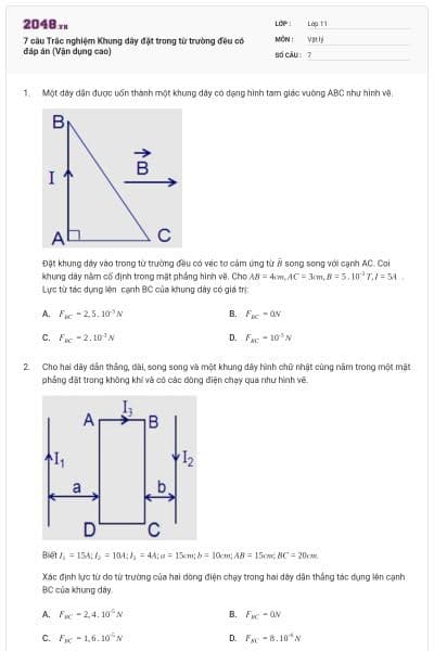 7 câu Trắc nghiệm Khung dây đặt trong từ trường đều có đáp án (Vận dụng cao)