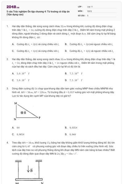5 câu Trắc nghiệm Ôn tập chương 4: Từ trường có đáp án (Vận dụng cao)