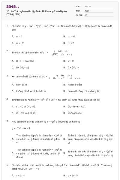 10 câu Trắc nghiệm Ôn tập Toán 10 Chương 2 có đáp án (Thông hiểu)