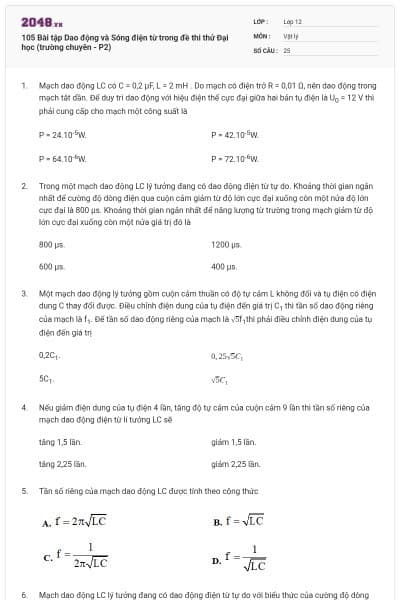 105 Bài tập Dao động và Sóng điện từ trong đề thi thử Đại học (trường chuyên - P2)