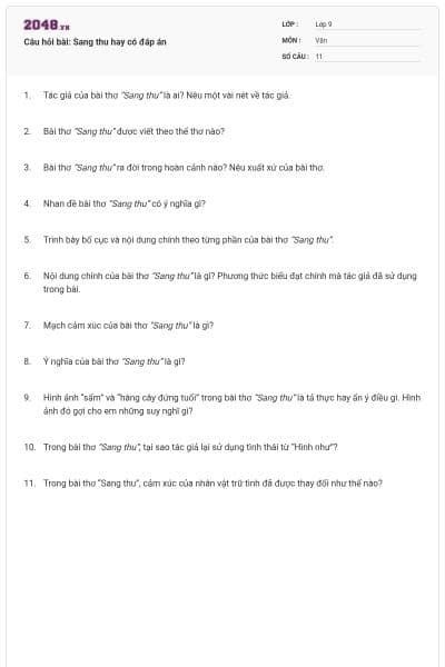 Câu hỏi bài: Sang thu hay có đáp án