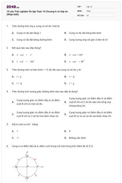 10 câu Trắc nghiệm Ôn tập Toán 10 Chương 6 có đáp án (Nhận biết)