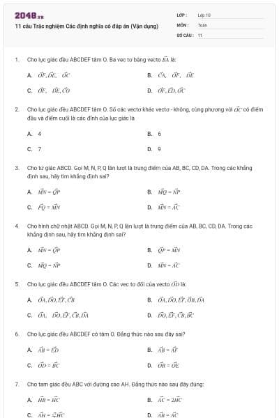 11 câu Trắc nghiệm Các định nghĩa có đáp án (Vận dụng)