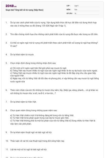 Soạn bài Tổng kết về từ vựng (tiếp theo)