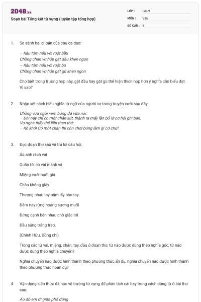 Soạn bài Tổng kết từ vựng (luyện tập tổng hợp)