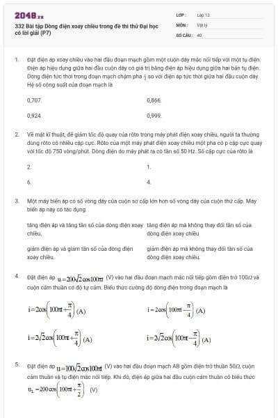 332 Bài tập Dòng điện xoay chiều trong đề thi thử Đại học có lời giải (P7)