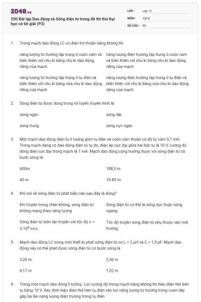 200 Bài tập Dao động và Sóng điện từ trong đề thi thử Đại học có lời giải (P3)
