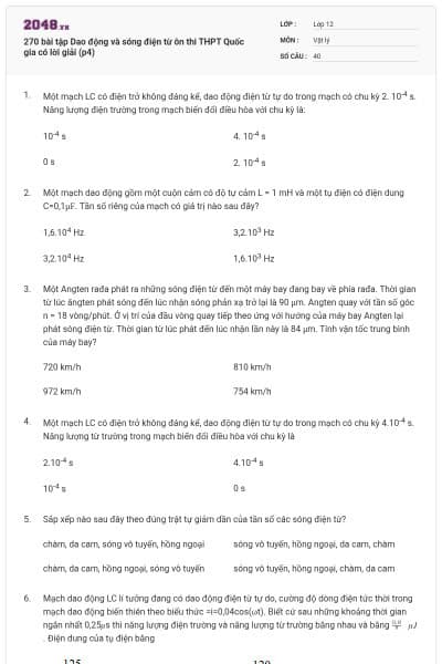 270 bài tập Dao động và sóng điện từ ôn thi THPT Quốc gia có lời giải (p4)