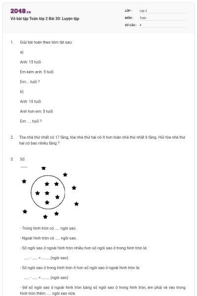 Vở bài tập Toán lớp 2 Bài 30: Luyện tập