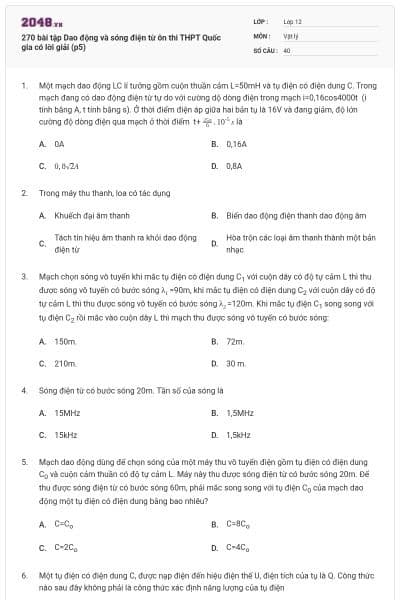 270 bài tập Dao động và sóng điện từ ôn thi THPT Quốc gia có lời giải (p5)