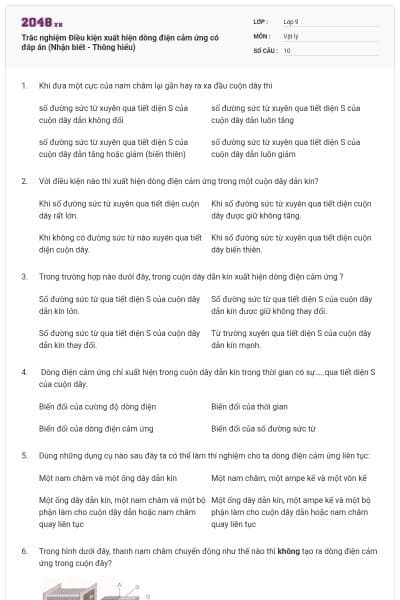 Trắc nghiệm Điều kiện xuất hiện dòng điện cảm ứng có đáp án (Nhận biết - Thông hiểu)