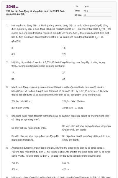 270 bài tập Dao động và sóng điện từ ôn thi THPT Quốc gia có lời giải (p6)