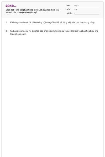 Soạn bài Tổng kết phần tiếng Việt: Lịch sử, đặc điểm loại hình và các phong cách ngôn ngữ