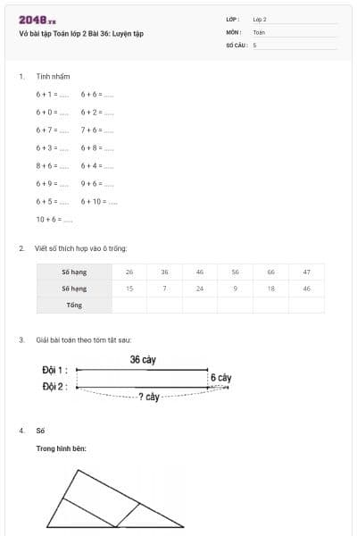 Vở bài tập Toán lớp 2 Bài 36: Luyện tập