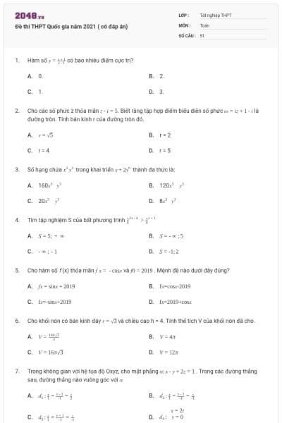 Đề thi THPT Quốc gia năm 2021 ( có đáp án)
