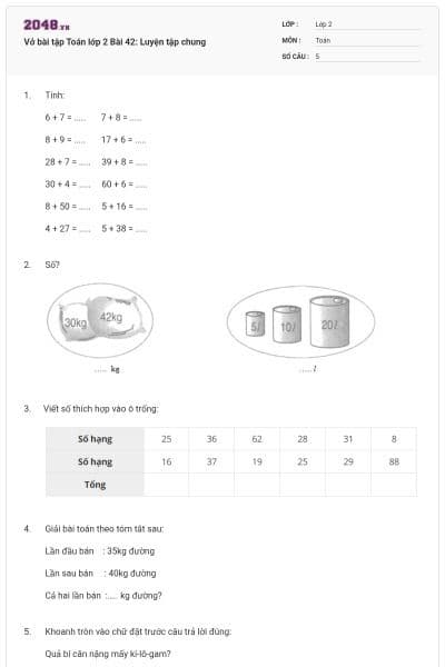 Vở bài tập Toán lớp 2 Bài 42: Luyện tập chung