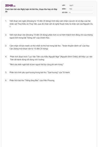 Cách làm bài văn Nghị luận về bài thơ, đoạn thơ hay có đáp án