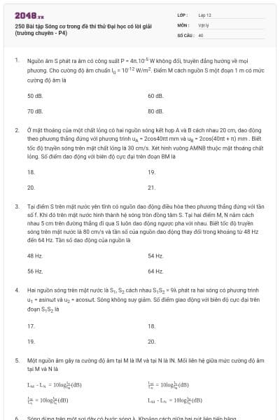 250 Bài tập Sóng cơ trong đề thi thử Đại học có lời giải (trường chuyên - P4)