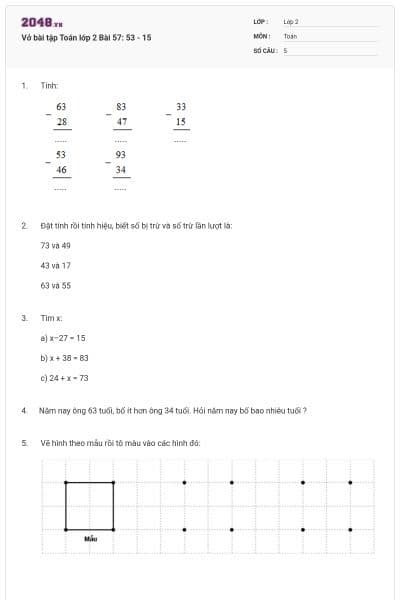 Vở bài tập Toán lớp 2 Bài 57: 53 - 15