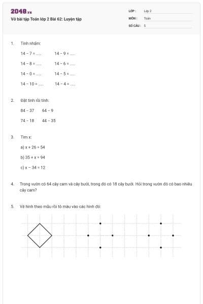 Vở bài tập Toán lớp 2 Bài 62: Luyện tập