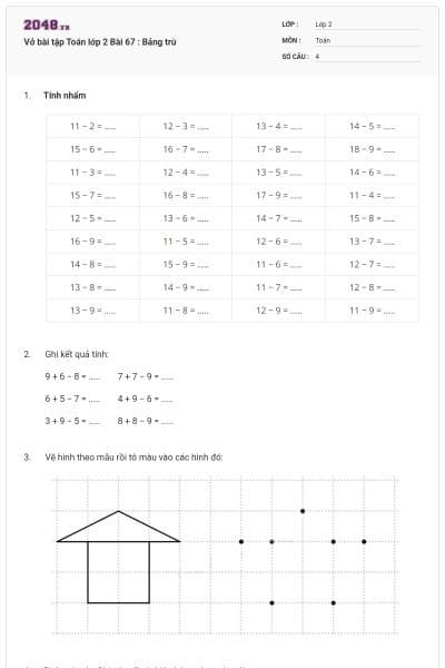 Vở bài tập Toán lớp 2 Bài 67 : Bảng trừ